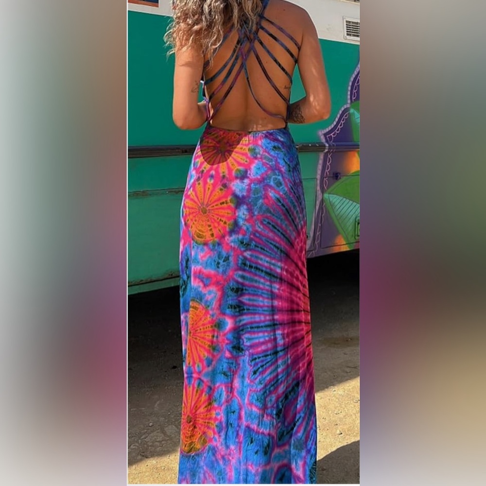 Vibrant Blue and Red Maxi Dress